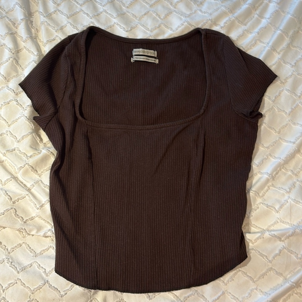 Brown ribbed Urban Outfitters top squared neckline